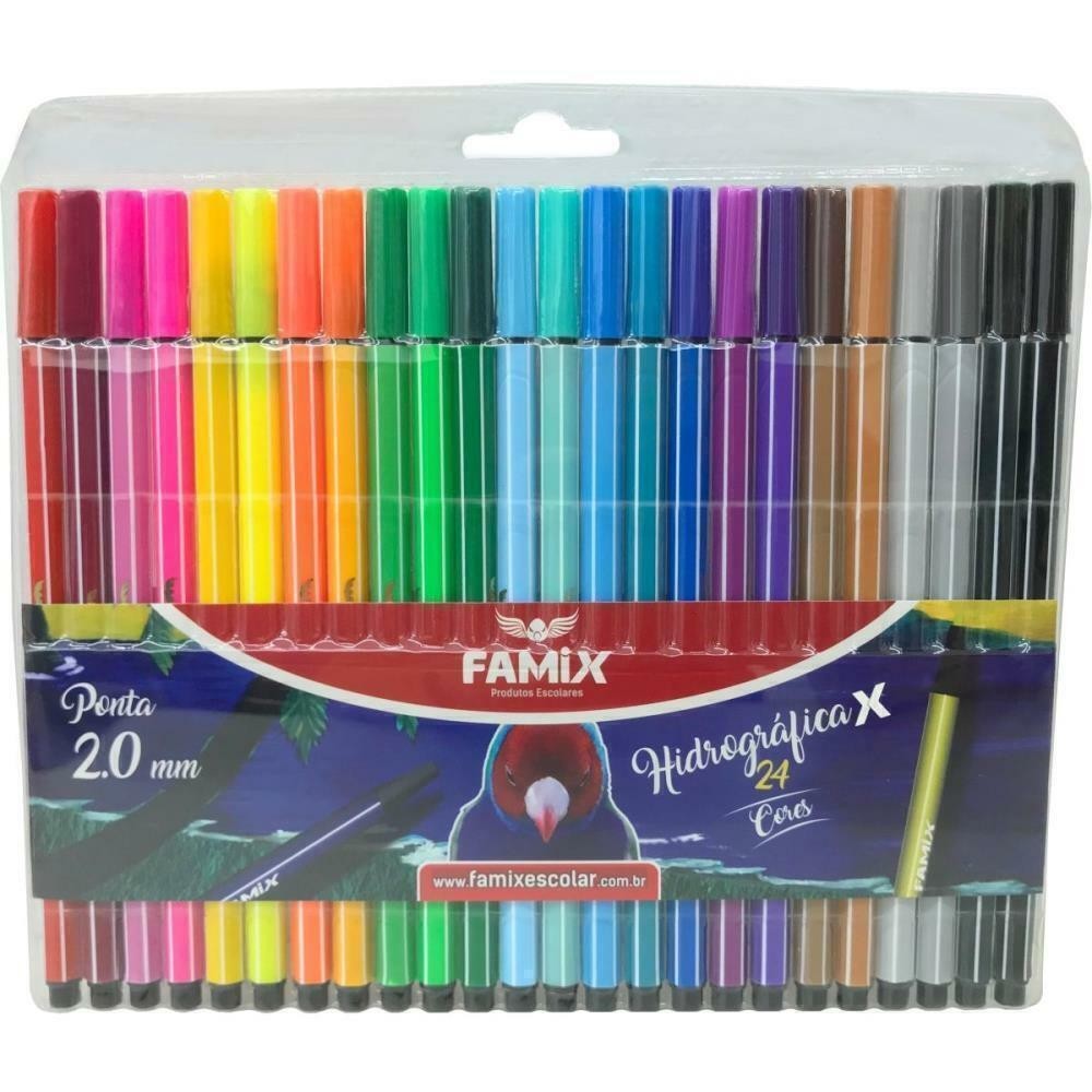 Caneta Hidrográfica Hexagonal 24 Cores - Famix em Oferta na Shopee