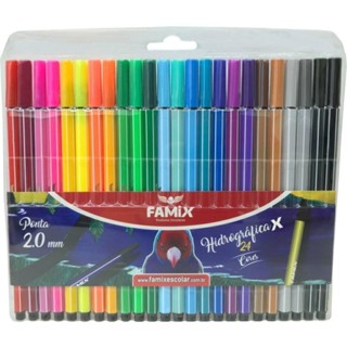 Caneta Hidrográfica Hexagonal 24 Cores - Famix em Oferta na Shopee