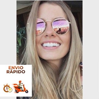 Óculos De Sol Redondo Ovalado Lentes Rose Espelhado em Oferta na Shopee
