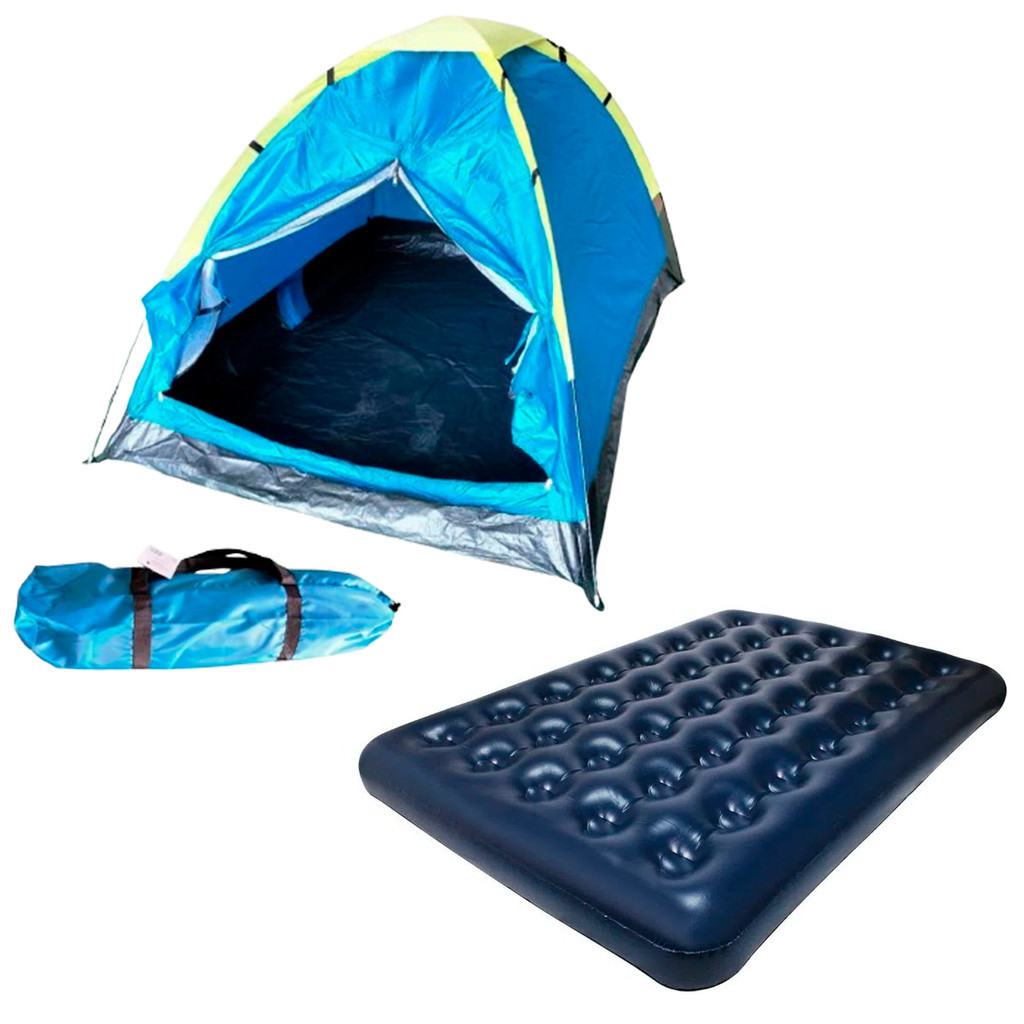 Barraca Camping 3 Pessoas Importway + Colchão Ar Inflável Camping Piscina Casal Aveludado s/ Fole em Oferta na Shopee