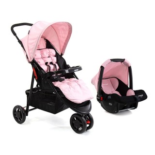 Carrinho com Bebê Conforto Travel System Delta Duo Voyage Passeio Rosa