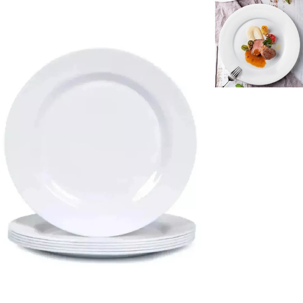 Kit 6 Prato Raso 25,5cm Melamina Branco