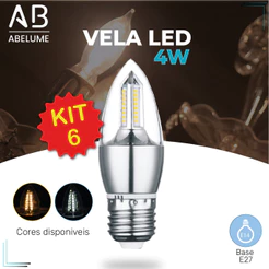 Kit 6 Lâmpada Vela LED para Lustre 4W E27 Pendente Modelo Moderno Branco Frio ou Branco Quente 110V-220V | Bivolt