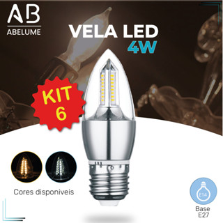 Kit 6 Lâmpada Vela LED para Lustre 4W E27 Pendente Modelo Moderno Branco Frio ou Branco Quente 110V-220V | Bivolt em Oferta na Shopee