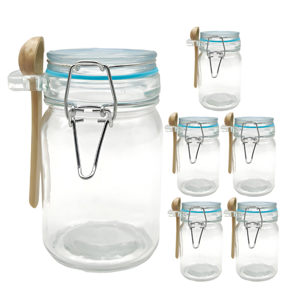 Kit 6 Pote De Vidro Hermético Tampa com Trava 280ml Com Colher De Bambu em Oferta na Shopee