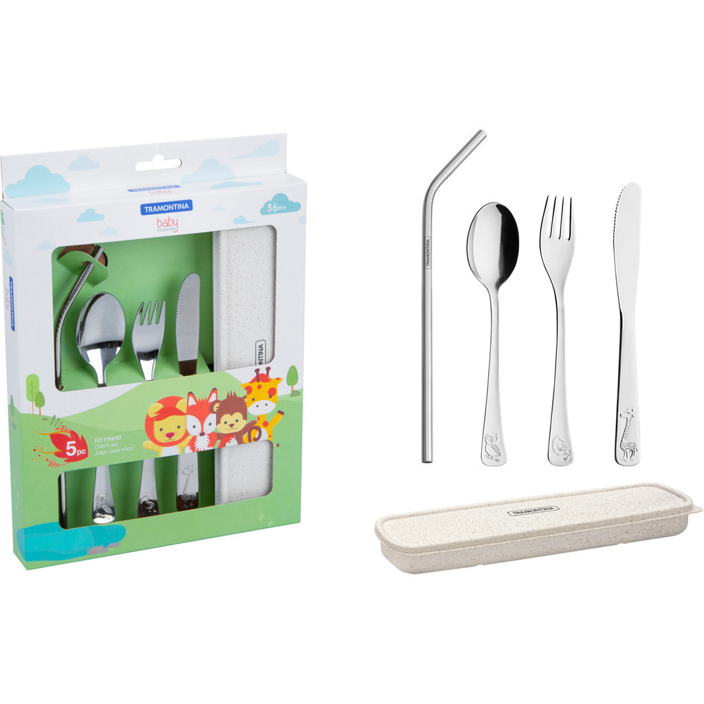 Jogo de Talheres Infantis Tramontina Aço Inox C/Estojo 5 Pç
