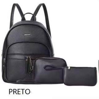 Kit 3 Mochila Bolsa Feminina GRANDE Escolar Trabalho Viagem Couro Sintéticos / ALINA