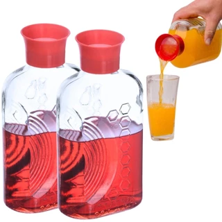 Kit 2 Garrafas Vidro Geladeira 1L Água Suco Tampa Automática