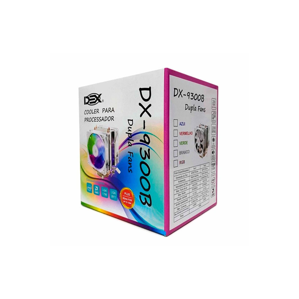 Air Cooler para Processador Gamer Dex, Led Verde, Fan Duplo, para Intel e AMD, DX-9300B-VD