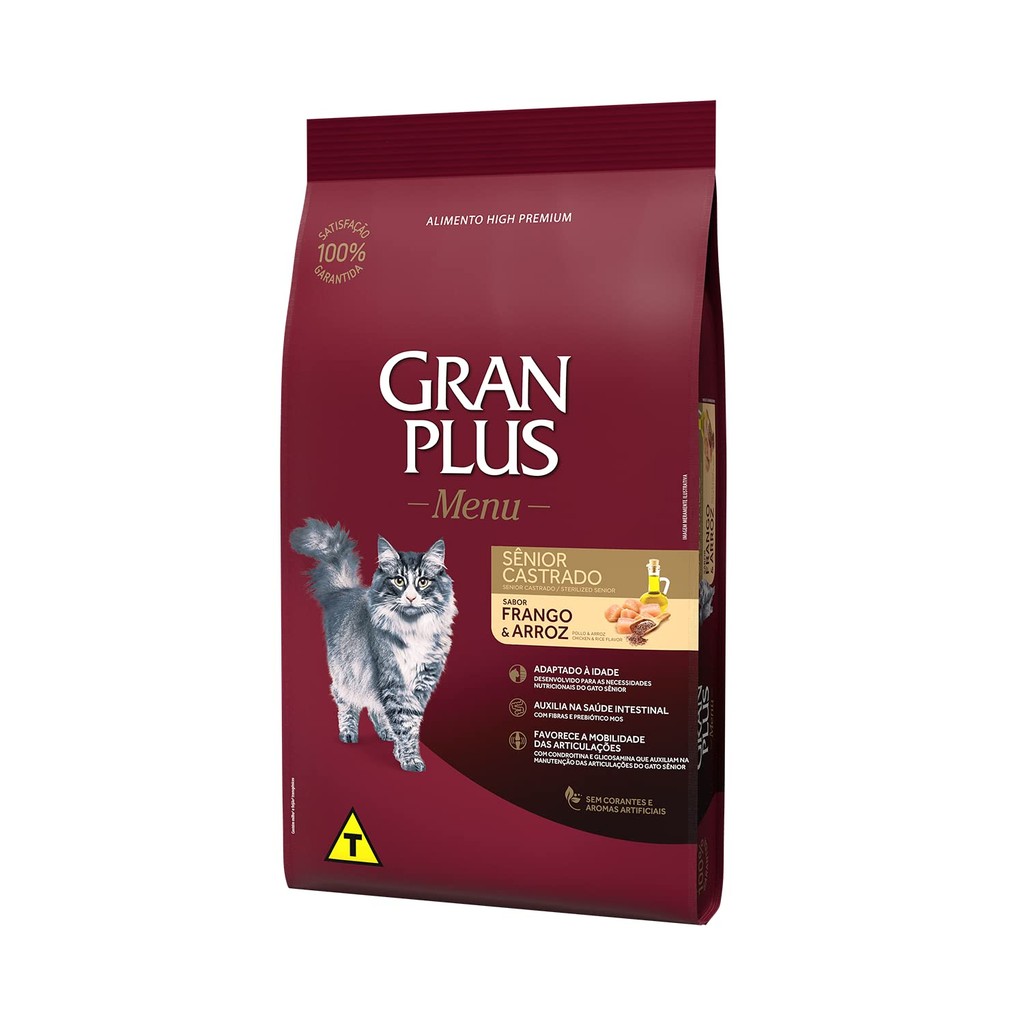 Ração GranPlus Menu Gatos Sênior Frango e Arroz 3,0kg em Oferta na Shopee