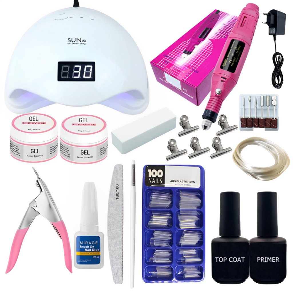 Kit unha para iniciantes gel completo cabine Sun 5 Led Uv 48w lixadeira elétrica unha unhas em Oferta na Shopee