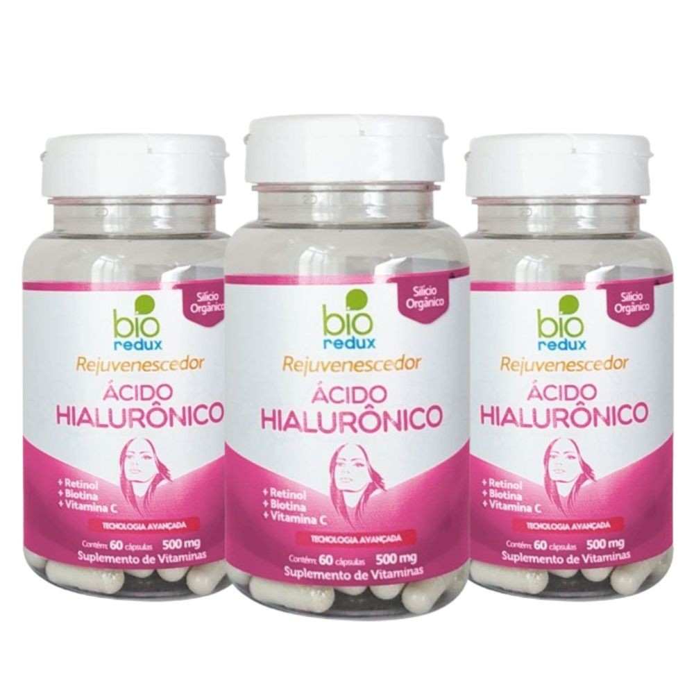 Kit 3 Bio Redux Rejuvenescedor - Ácido Hialurônico (+ Retinol + Biotina + Vitamina C) em Cápsula 60 Cáps - Bio Redux
