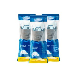 Algodão Minná Discos Pacote com 100 unidades cada kit 3 unidades 300 discos - Algodão de Limpeza Facial