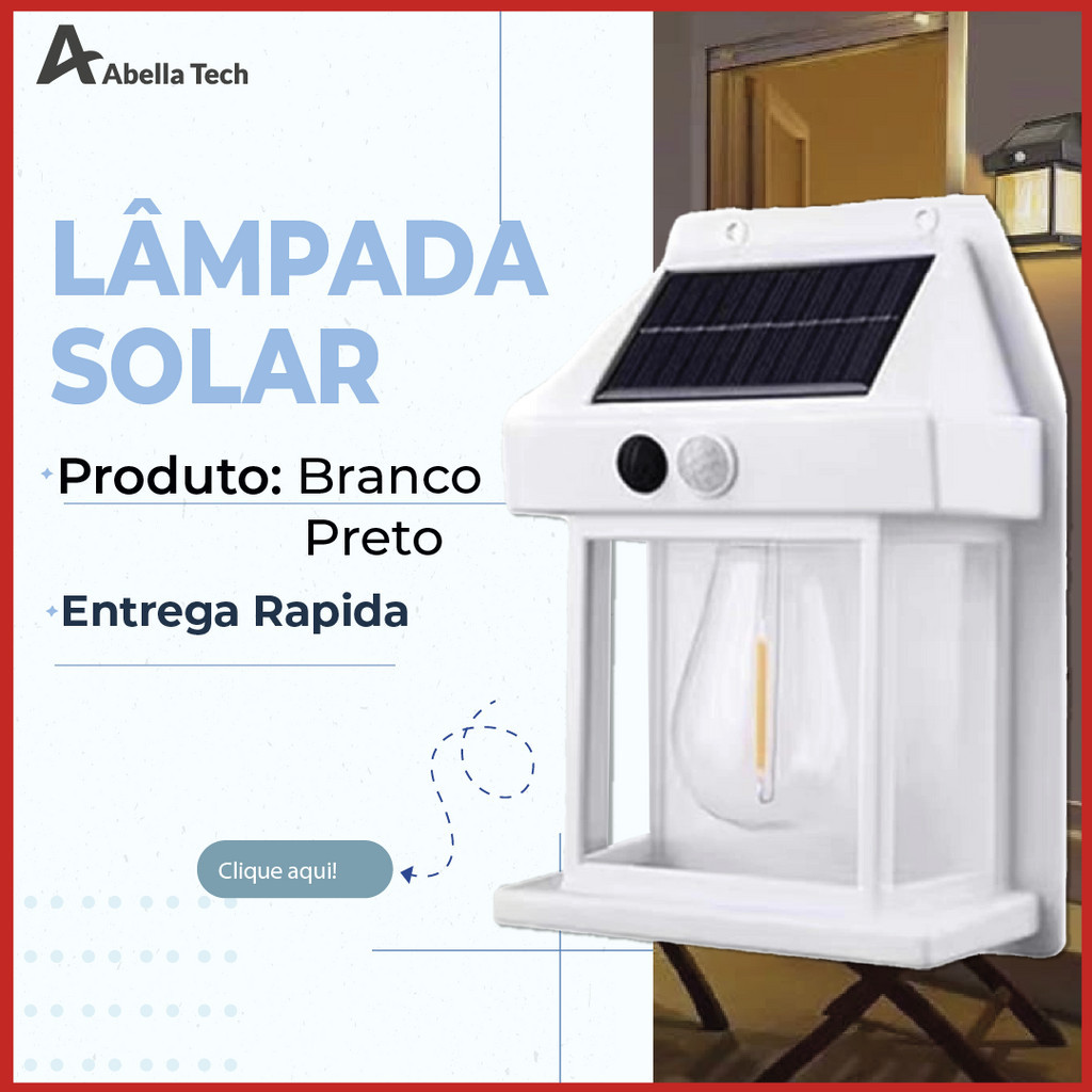 Luminária Arandela Solar LED para parede + Lâmpada Filamento Colonial | Nas Cores Branco e Preto