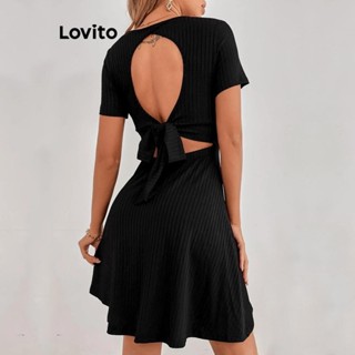 Lovito Vestido Elegante Liso Sem Costas Com Renda Para Mulheres LNL47095