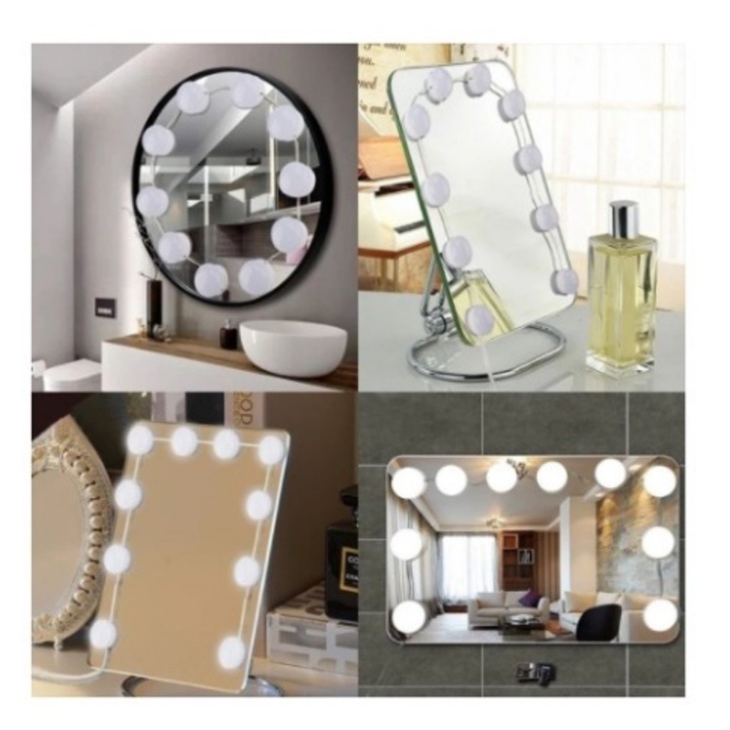KIT Luz Camarim / Luz Para Espelho Com  Adesivo Maquiagem Com 10 Lâmpadas 3 Níveis de Cores