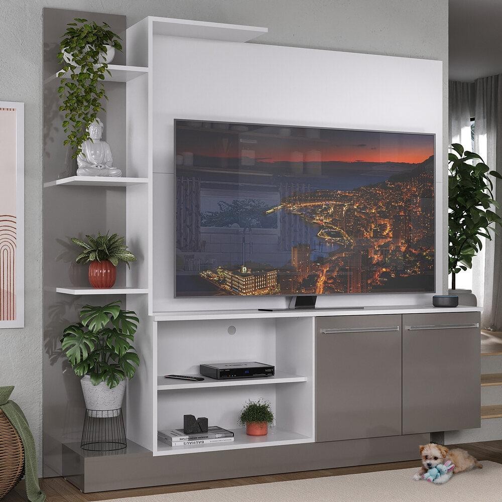 Estante com Painel TV 55" e 2 portas Denver Multimóveis Branco/ Lacca Fumê - Home & Living
