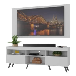 Rack c/ Painel P/TV até 65" e Pés Retrô Flórida Multimóveis Branco/Preto