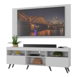 Rack c/ Painel P/TV até 65" e Pés Retrô Flórida Multimóveis Branco/Preto