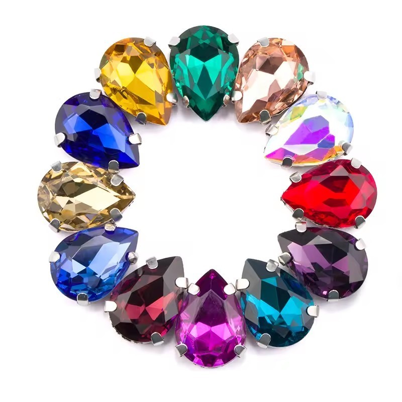 50 Peças Strass de Cristal de Vidro Costura com Garra Prata 10x14mm 13x18mm para Confecção de Roupas