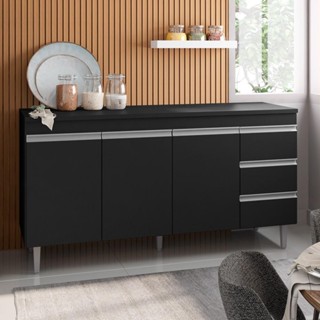 Balcão Gabinete Para Pia 160cm sem Tampo 3 Portas 3 Gavetas Andréia Branco/Preto Total - AJL Móveis em Oferta na Shopee