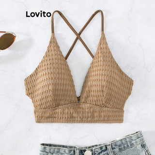 Lovito Top De Biquíni Elegante Em Tecido Com Textura Cruzada Lisa E Lisa Para Mulheres LNL42167