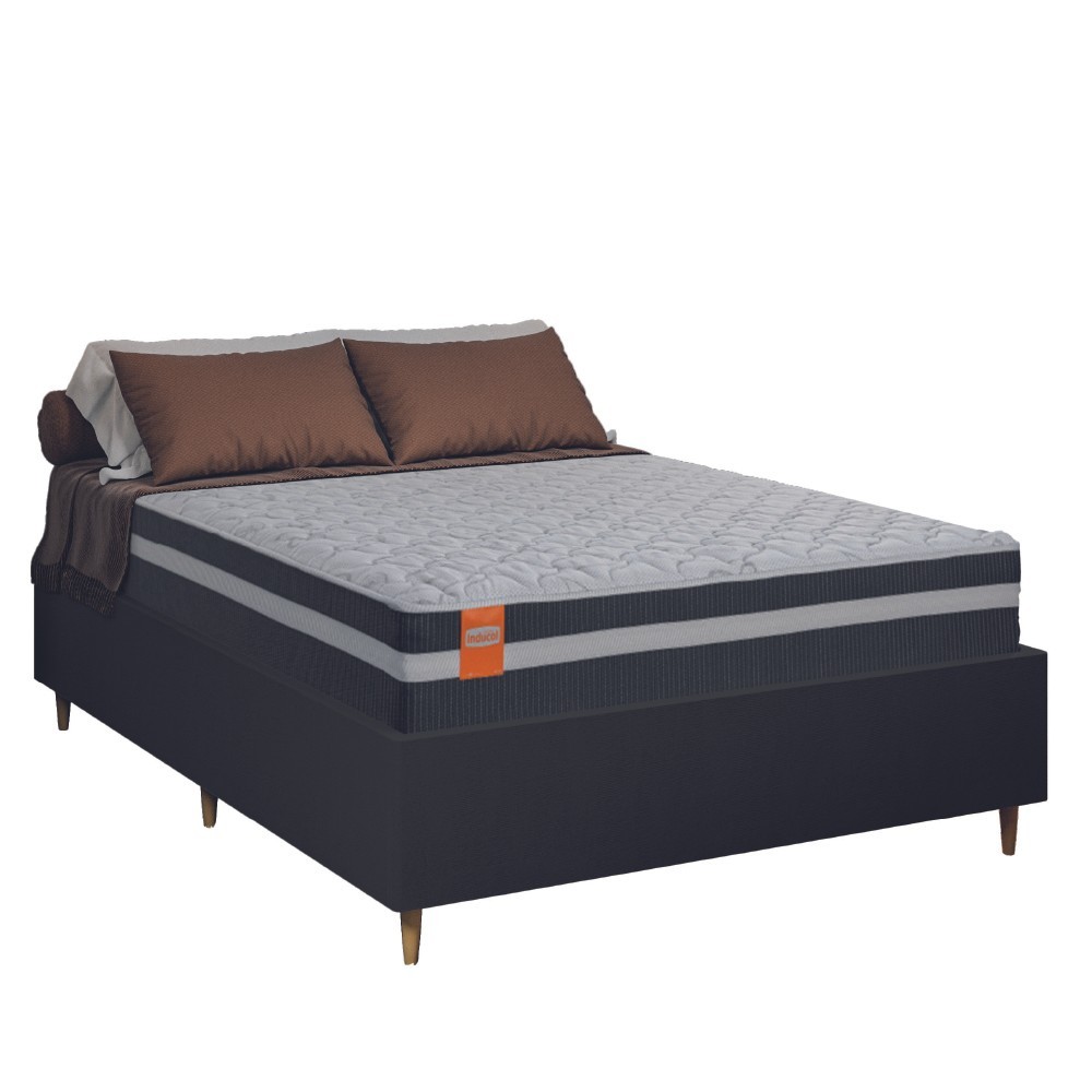 Cama Box Desmontável Casal Com Colchão Molas Qatar 138x188x61cm Preto / Branco Inducol em Oferta na Shopee