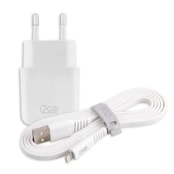 Kit Carregador De Parede Rápido + Cabo Lightning MFI i2GO para iPhone 5 até iPhone 14