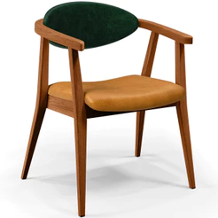 Cadeira Estofada Para Sala de Estar Cecília L02 Facto Verde Musgo Couríssimo Whisky - Lyam Decor