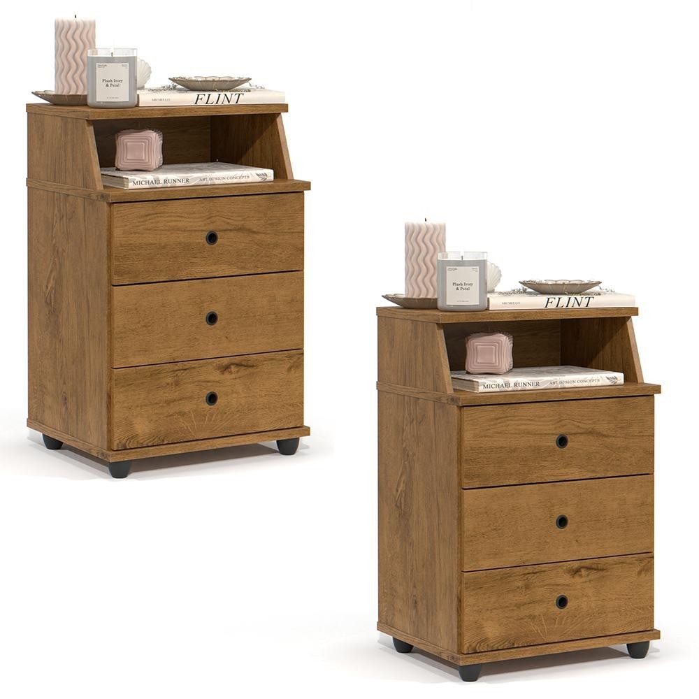 Conjunto de 2 Mesa de Cabeceira Luxo New com 3 Gavetas em Oferta na Shopee