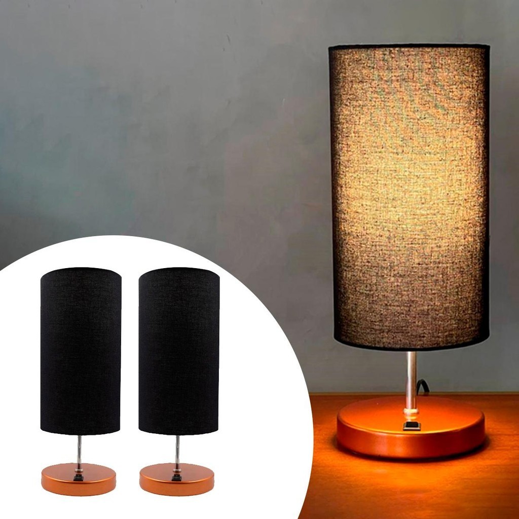 Abajur Luminaria de Mesa Com Interruptor na base Alumínio Redondo Com Cúpula Kit 2