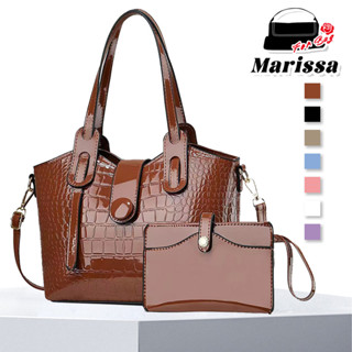 Marissa Bolsa Tote em Couro Brilhante com Alça de Mão + Bolsa Adicional - Bolsa de Ombro/Transversal em Oferta na Shopee