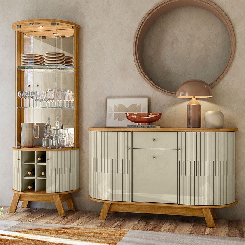 Aparador para Sala Buffet Ambiente Monza e Cristaleira Marina Cumaru Opala – Madetec