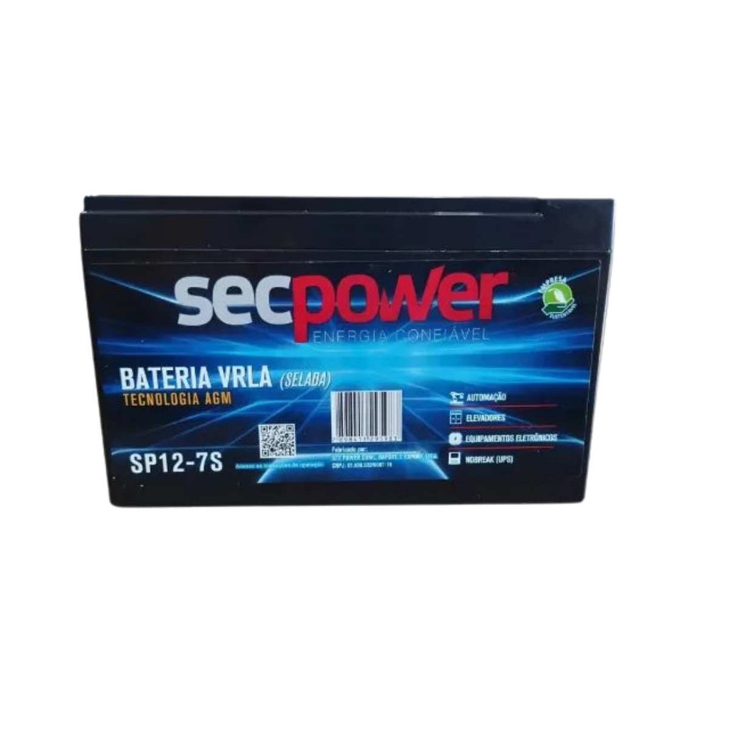 Bateria Estacionaria Selada Vrla 12v 7A SP12-7s Nobreak Alarme Elevadores Equipamentos Eletr^nicos