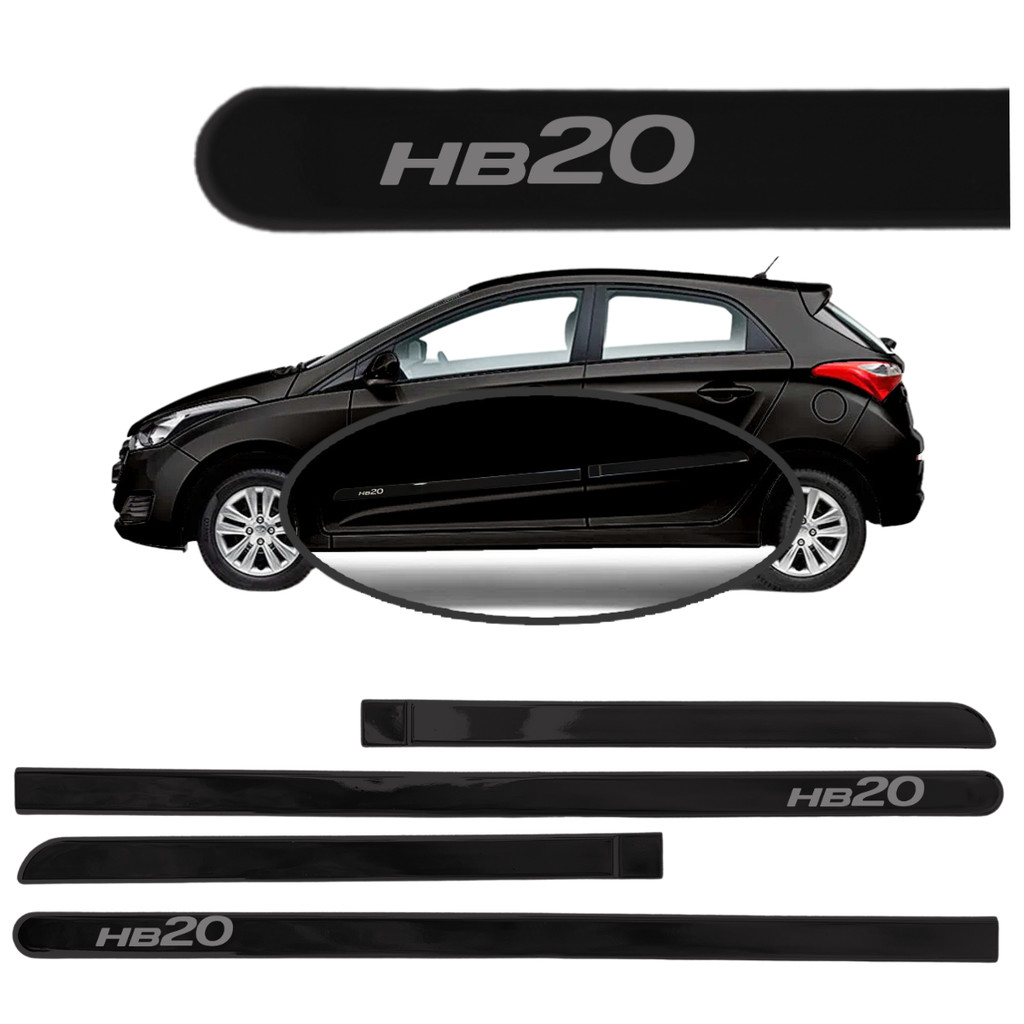 Jogo de Friso Lateral Slim Ponta Redonda HB20 Original Preto Onix 2013 à 2025