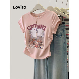 Lovito Camiseta Feminina Casual Com Estampa Lisa LNE39439 (Damasco/Rosa)