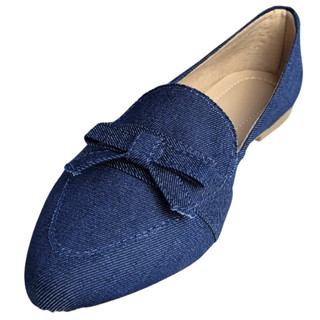Sapatilha feminina bico fino jeans laco fechado