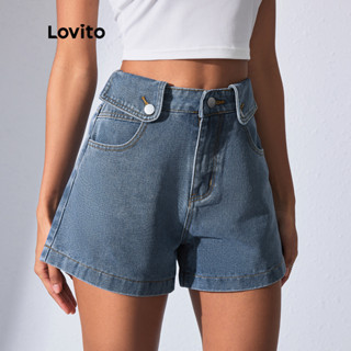Lovito Shorts Jeans Rasgado Lavado com Costura de Tecido Lisa Casual para Mulheres LBL08082