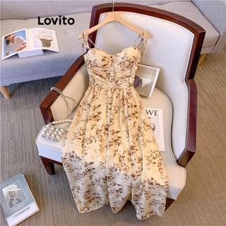 Lovito Vestido Casual Com Babados E Estampa De Paisagem Para Mulheres LNE42295