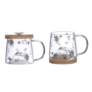 Caneca Lyor Daisy de Vidro com Pires de Bambu 350ml em Oferta na Shopee