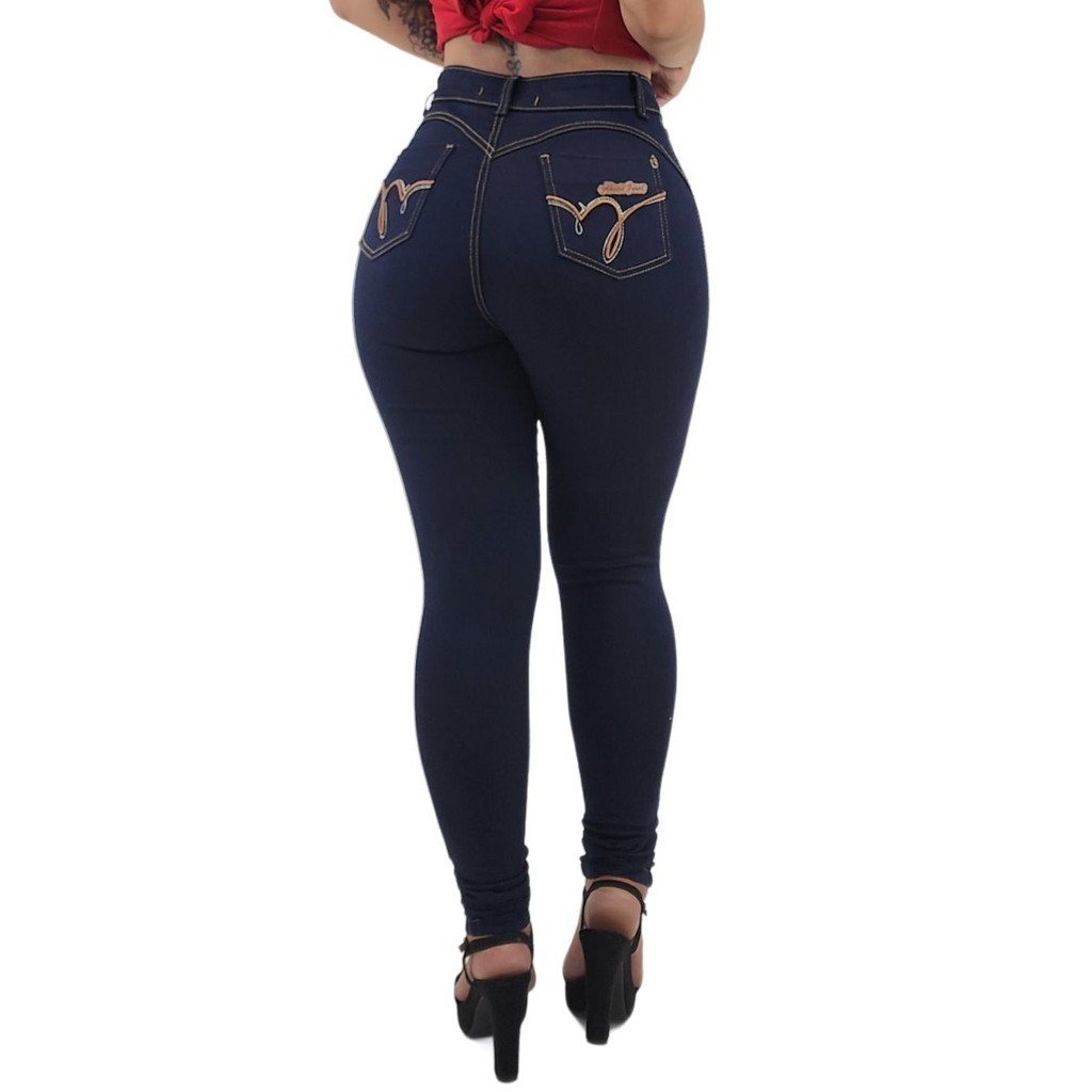 Calça Jeans Feminina Cintura Alta Elastano Lycra Cós Alto Hot Pants Skinny Levanta Empina Bumbum em Oferta na Shopee