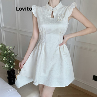 Lovito Vestido Casual Liso Com Recorte De Botão Para Mulheres LNA41067