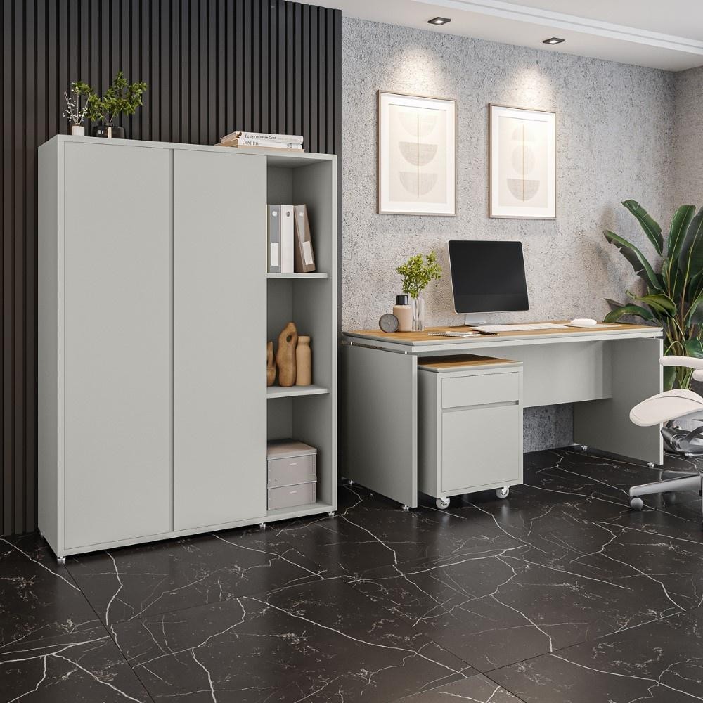 Conjunto de Escritório Office 3 peças Mesa Gaveteiro Armário Oslo em Oferta na Shopee