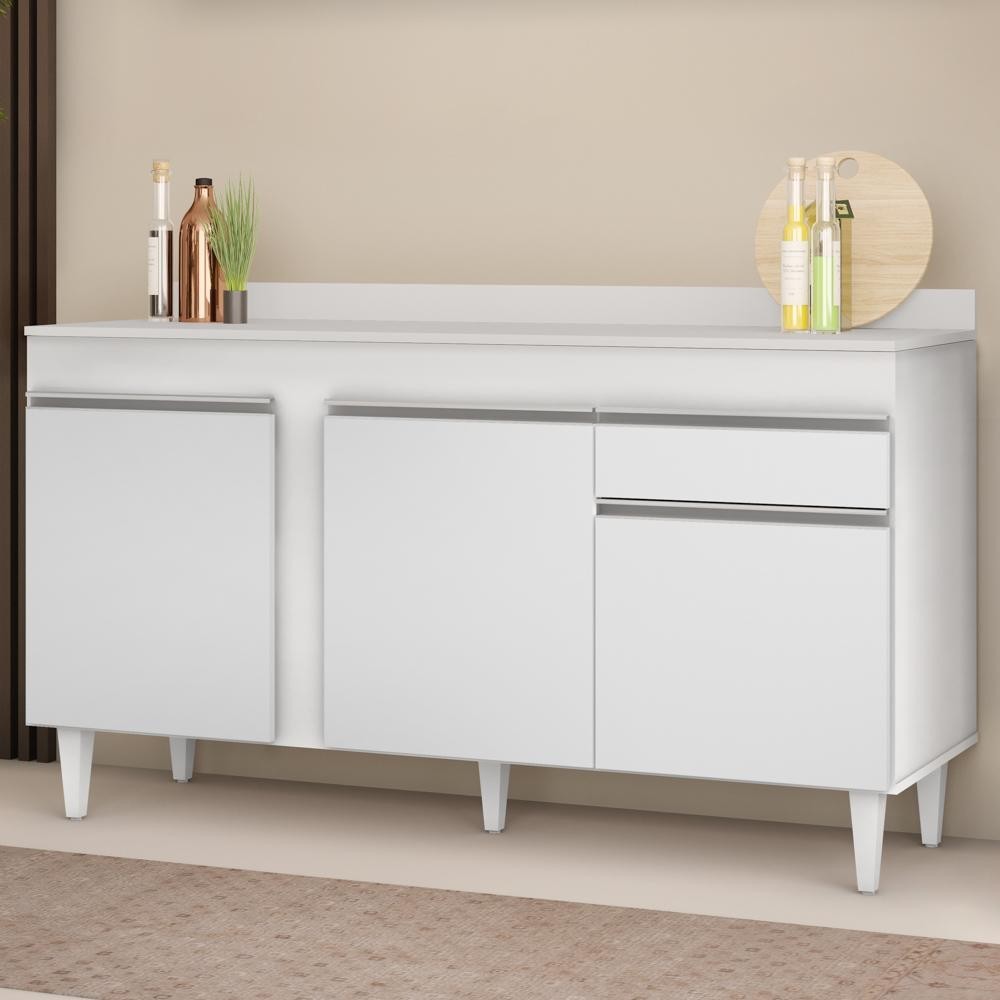 Balcão Gabinete para Pia com Tampo 150cm 3 Portas 1 Gaveta Dakota Branco - Lumil em Oferta na Shopee