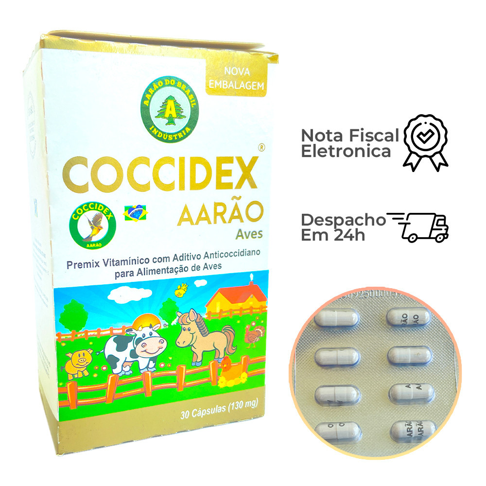 Coccidex 30 Cápsulas Aarão Previne Peito Seco 130mg Pássaros Varejo