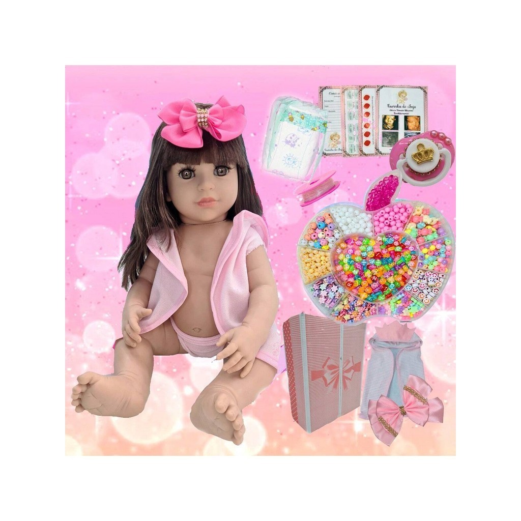 Boneca Bebê Reborn Silicone Super Realista  Kit Miçangas 1000 Peças Completo Para Fazer Pulseiras