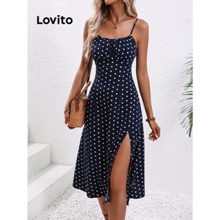Lovito Vestido Casual Drapeado Com Bolinhas Na Frente Para Mulheres LNL47039