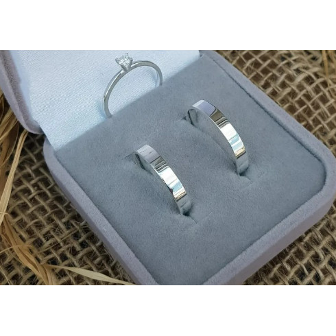 Par De Aliança Reta 4mm banhado prata 925 fina De Namoro compromisso Lisa quadrada + Gravação COD-76
