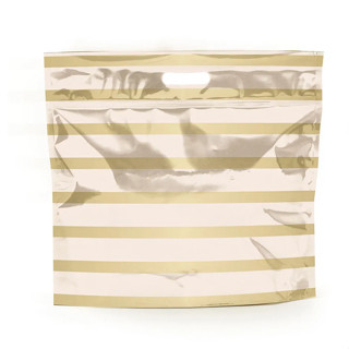 Sacola Metalizada com Zip - Listras Marfim/Ouro - 1 un. - Cromus - Rizzo em Oferta na Shopee