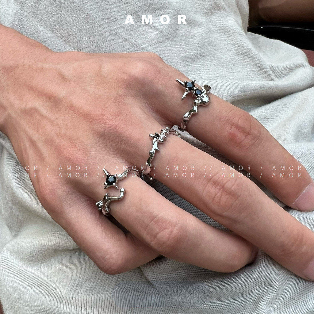 Anel Irregular Black Gemstone Starlight , Design Único , Abertura Personalizado Homem E Mulher em Oferta na Shopee